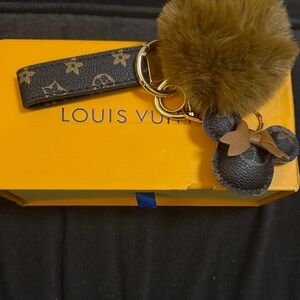 Fashion Brown and Gold Pom Pom Key Holder